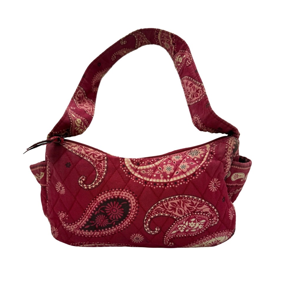 Vera Bradley Red Paisley Quilted Cotton Shoulder Bag Zipped Small Hobo Handbag